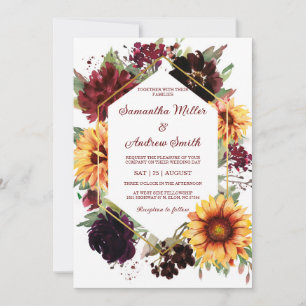 Invitation Modèle de design Mariage Sunflowers Bourgogne