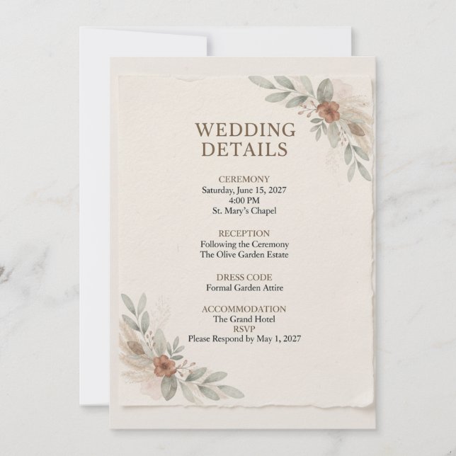 Invitation Modèle de détails de mariage (Devant)