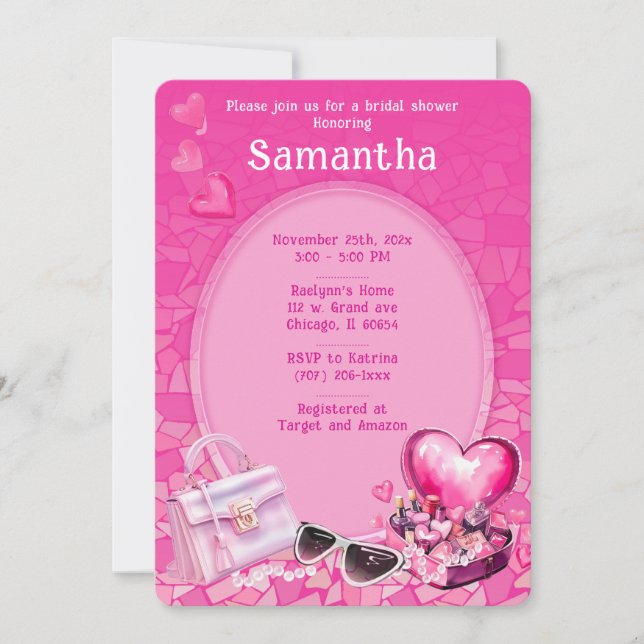 Invitation Modèle de douche de mariée rose poupée personnalis (Devant)