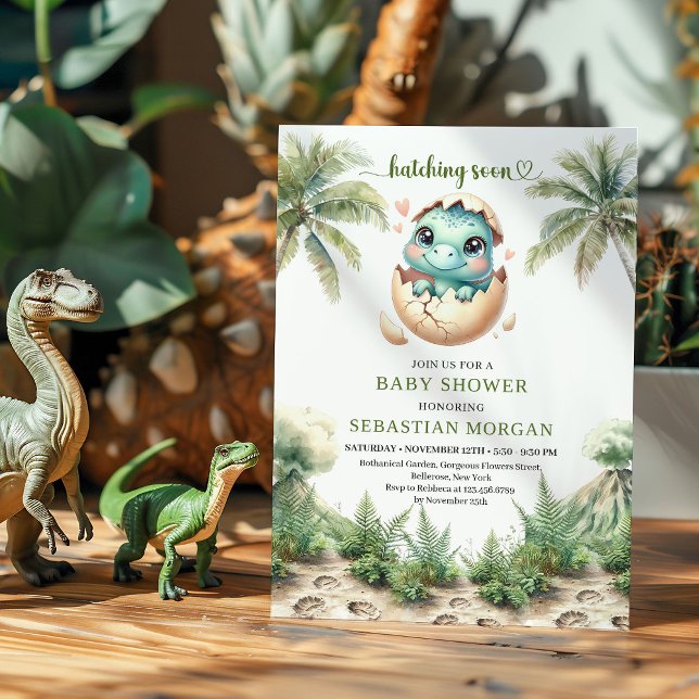 Invitation Modèle de douche d'œuf de dinosaure qui éclot bien (Sweet Hatching Soon Dinosaur Egg Shower Template)