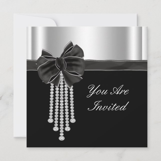 Invitation Modèle de fête argent noir à arc en diamant (Devant)