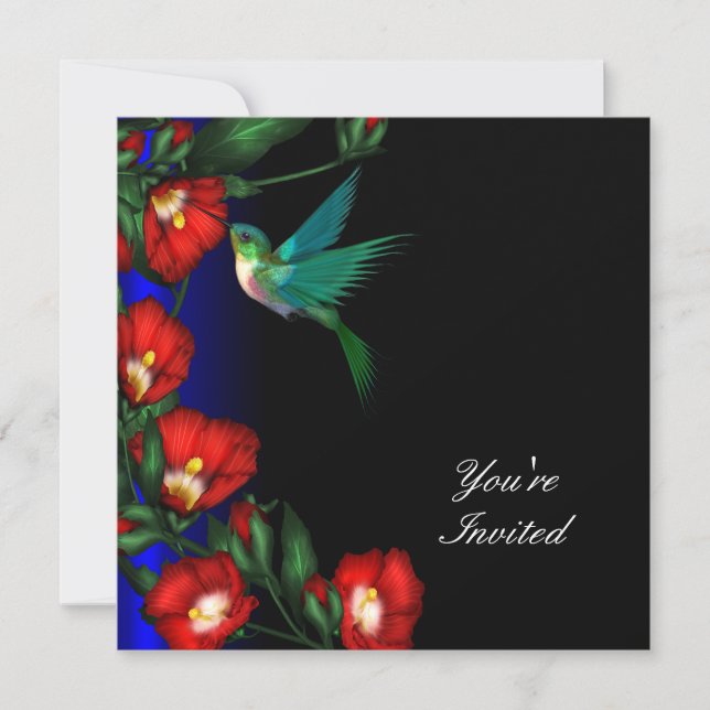 Invitation Modèle de fête d'anniversaire à l'hibiscus colibri (Devant)