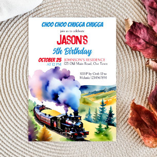 Invitation Modèle de fête d'anniversaire du train Chugga chug