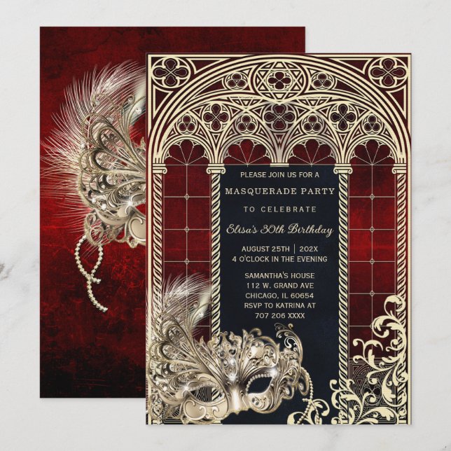 Invitation Modèle de fête d'anniversaire masquée de style got (Devant / Derrière)