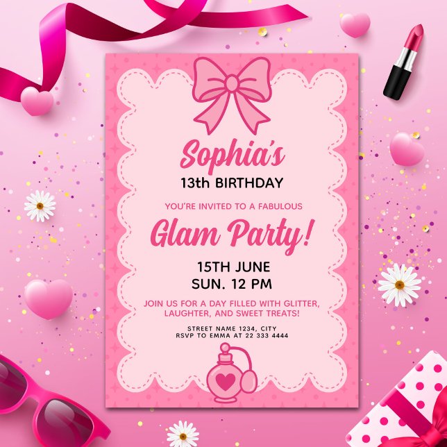 Invitation Modèle de fête d'anniversaire rose personnalisable (Créateur téléchargé)