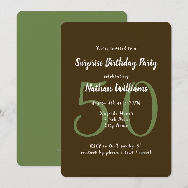 Invitation Modèle de fête d'anniversaire surprise (Devant / Derrière)