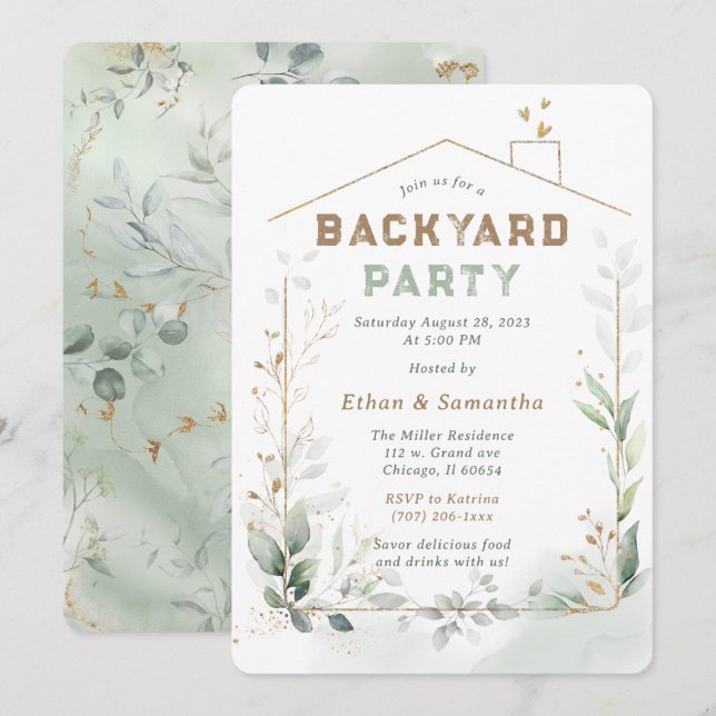 Invitation Modèle de fête dans le jardin modifiable (Devant / Derrière)