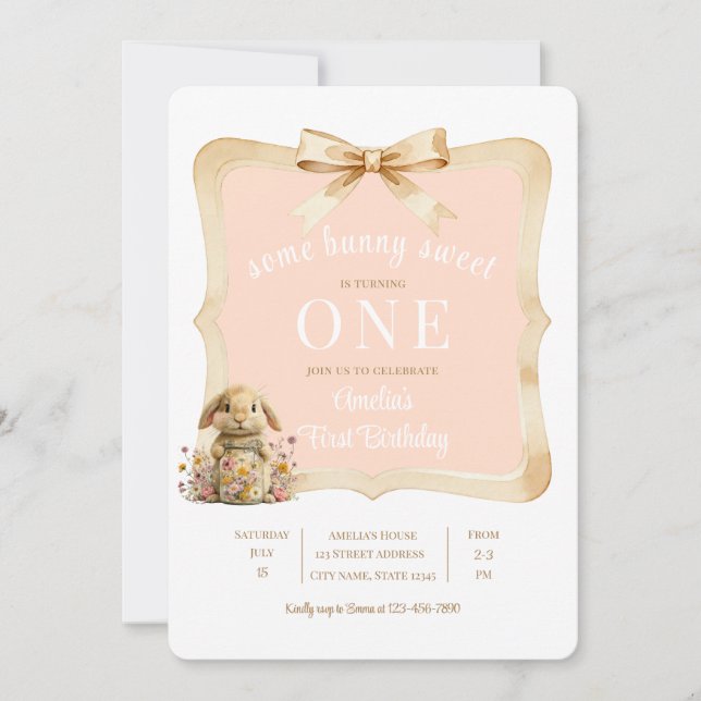Invitation Modèle de fête de fille lapin floral (Devant)