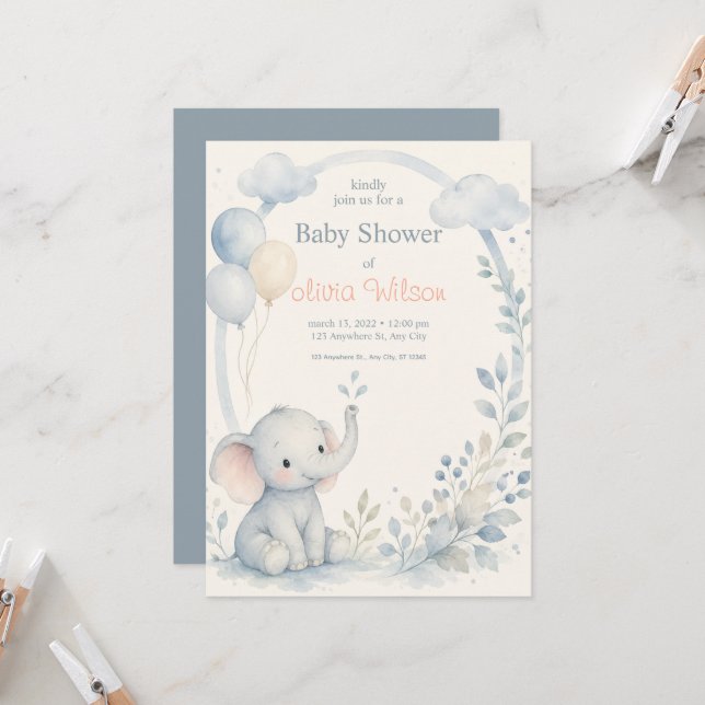Invitation Modèle de fête de naissance de bébé garçon neutre  (Devant/Arrière en situation)