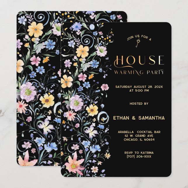 Invitation Modèle de fête de pendaison de crémaillère aux fle (Devant / Derrière)