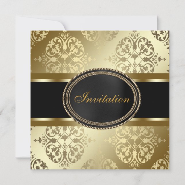 Invitation Modèle de fête de toutes occasions en damas or noi (Devant)