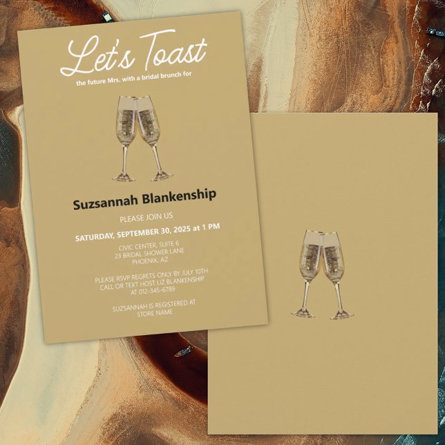 Invitation Modèle de Fête des mariées de toast de Flute Champ (Bridal shower invitation template featuring champagne flute glasses.)