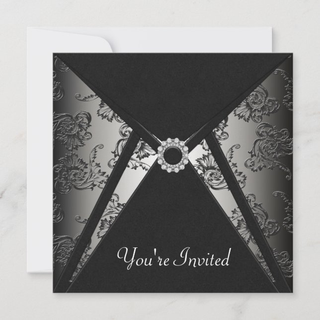 Invitation Modèle de fête en damas noir pour toutes occasions (Devant)
