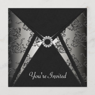 Invitation Modèle de fête en damas noir pour toutes occasions