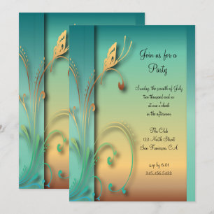 Invitation Modèle de fête papillon de coucher de soleil bleu 