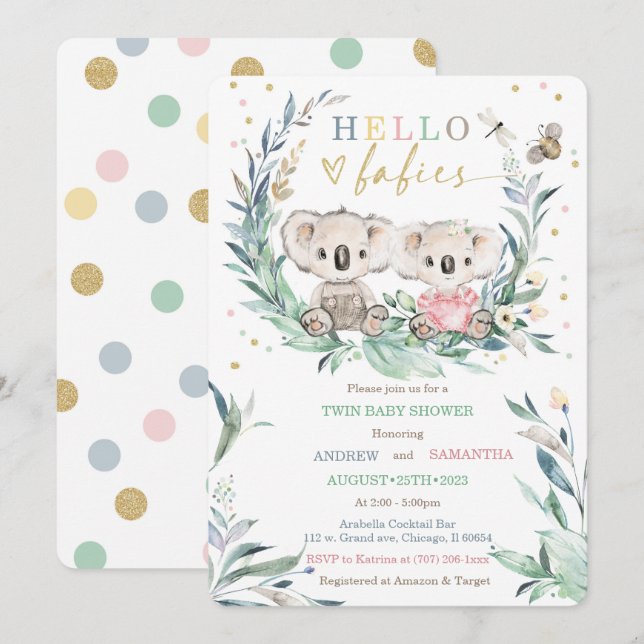 Invitation Modèle de fête prénatale Teddy Koala pour garçon e (Devant / Derrière)
