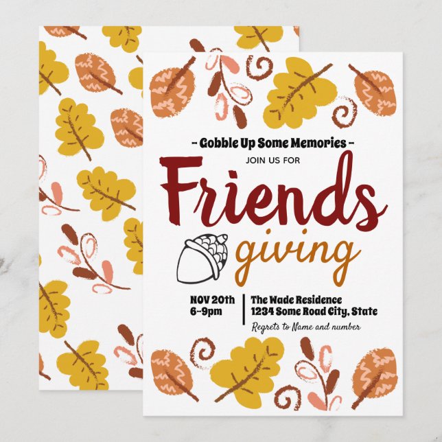 Invitation Modèle de feuille de Friendsgiving pour la fête de (Devant / Derrière)
