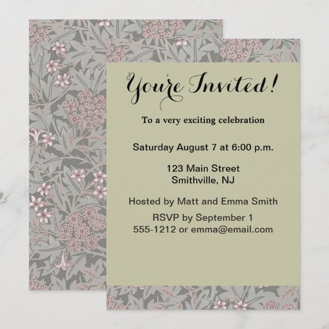 Invitation Modèle de fleur de jasmin de William Morris (Devant / Derrière)
