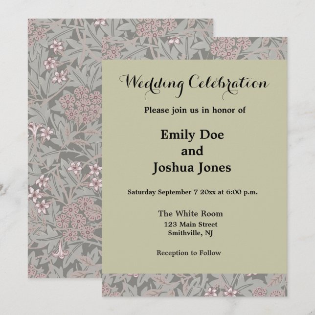 Invitation Modèle de fleur de jasmin de William Morris (Devant / Derrière)