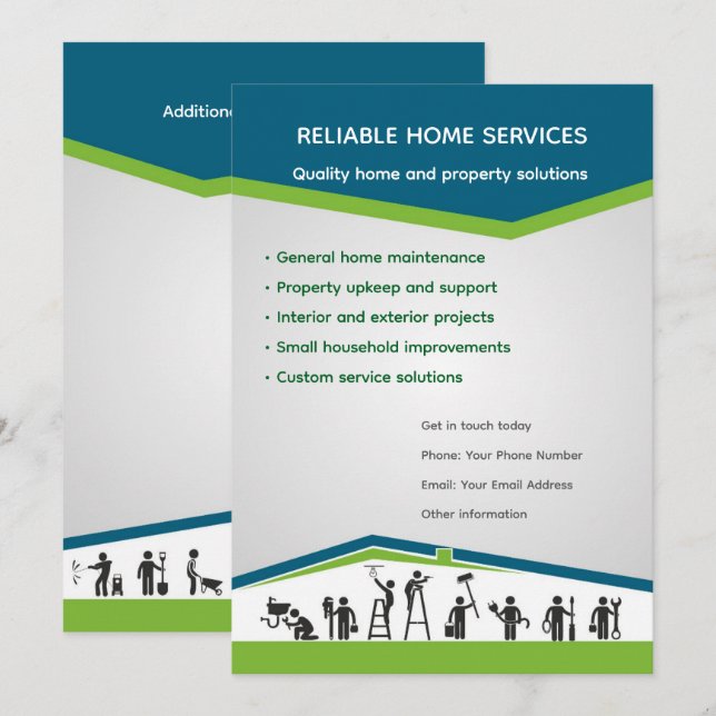 Invitation Modèle de flyer modifiable pour les services à dom (Devant / Derrière)