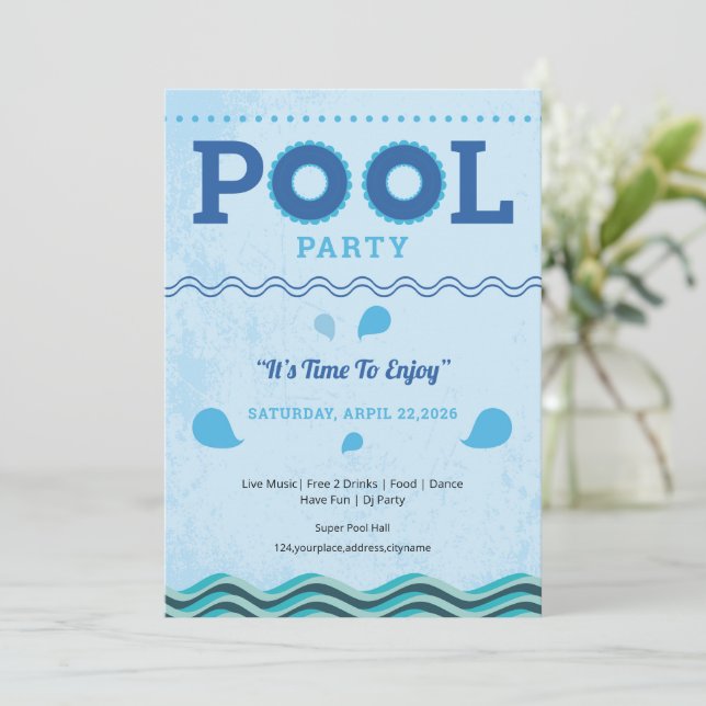 Invitation Modèle de flyer pour une fête au bord de la piscin (Debout devant)