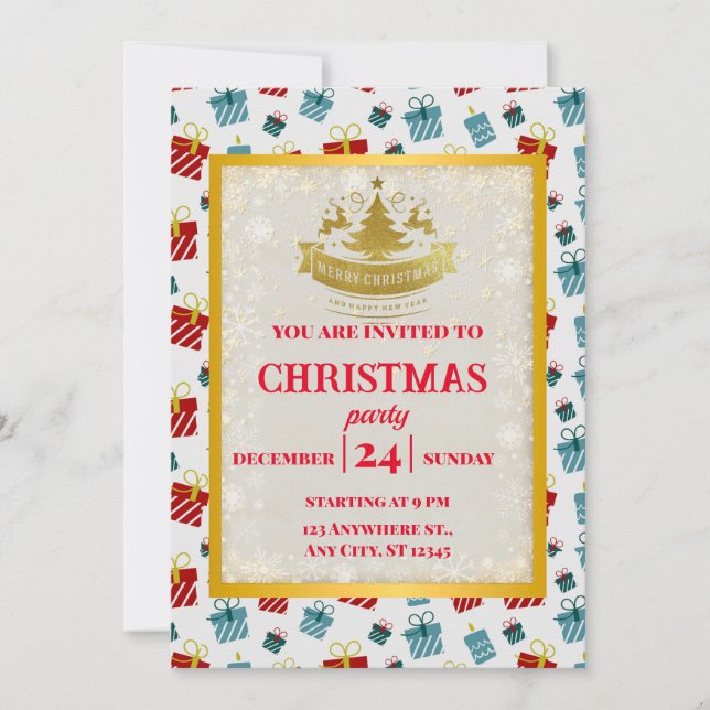 Invitation Modèle de fond pour cadeau de Noël et Nouvel An (Devant)