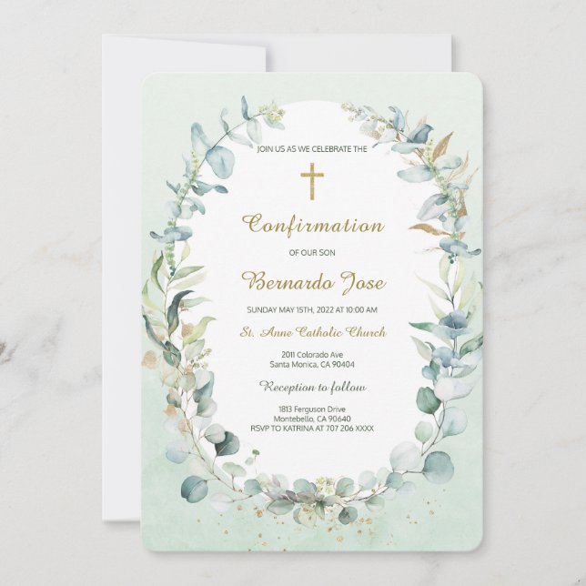 Invitation Modèle de garçon de confirmation de verdure (Devant)