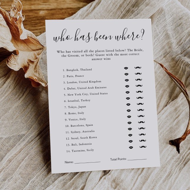 Invitation Modèle de jeu pour enterrement de vie de jeune fil (Bridal Shower Game Template | Who Has Been Where)