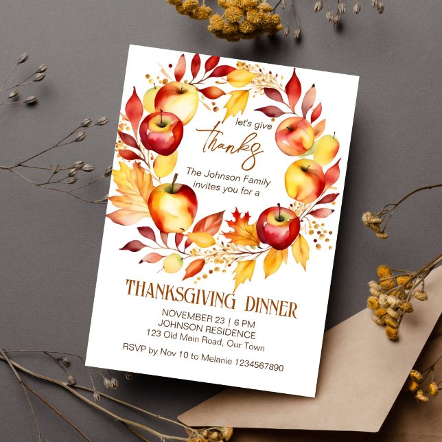 Invitation Modèle de la couronne de pomme du dîner de Thanksg (Thanksgiving dinner party editable template invitation digital download apple fall leaves wreath )