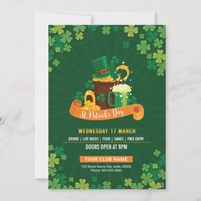 Invitation Modèle de l'invitation à la fête de la Saint Patri (Devant)