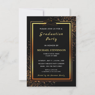 Invitation Modèle de l'invitation à la graduation noire et or