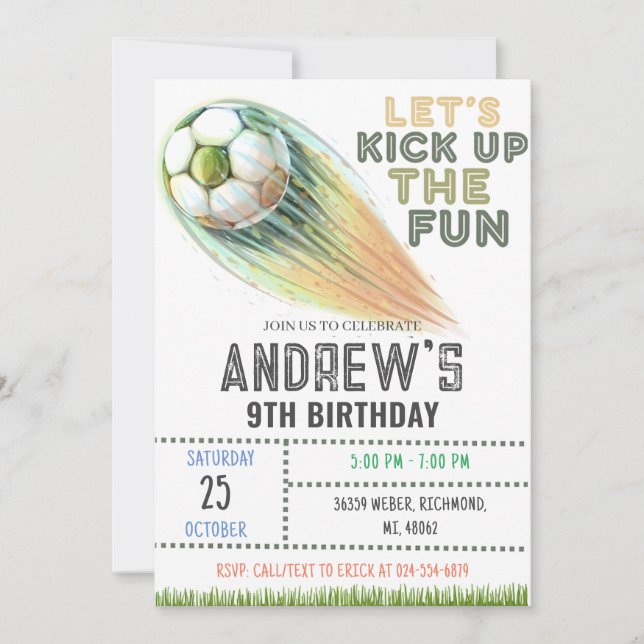 Invitation Modèle de l'invitation pour l'anniversaire de foot (Devant)