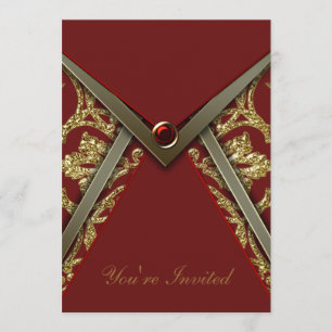 Invitation Modèle de l'invitation Red Damask Gold Party