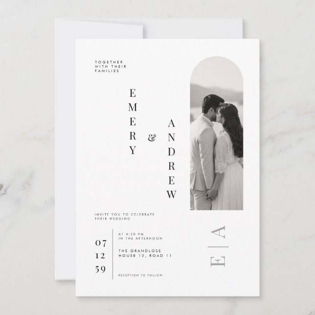 Invitation Modèle de mariage à typographie verticale moderne. (Devant)