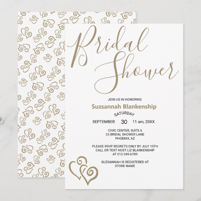 Invitation Modèle de mariage avec coeurs liés kaki (Devant / Derrière)