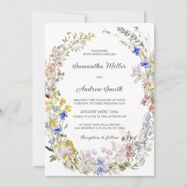 Invitation Modèle de mariage champêtre aux fleurs sauvages (Devant)