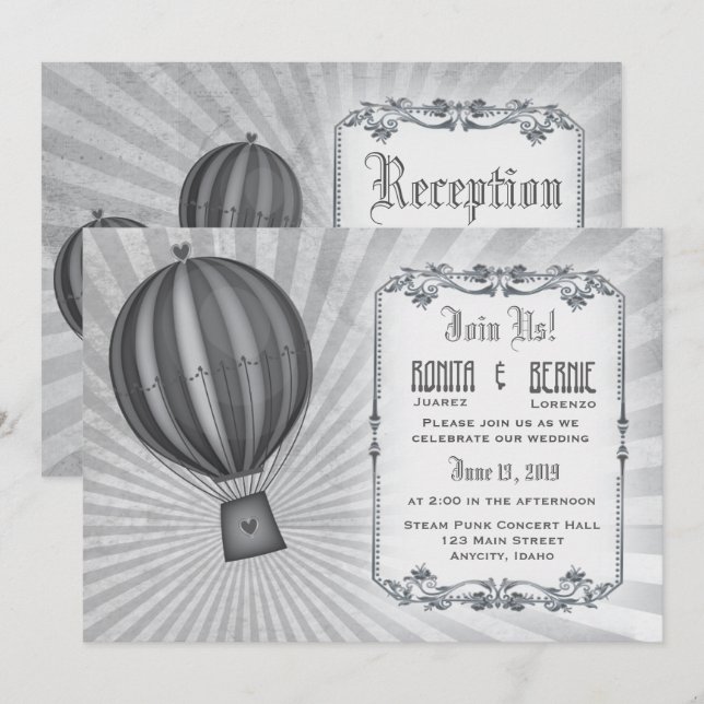 Invitation Modèle de mariage d'aviateur de Steampunk (Devant / Derrière)
