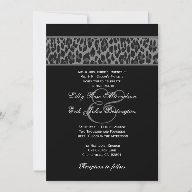 Invitation Modèle de Mariage de léopard blanc gris noir G200 (Devant)