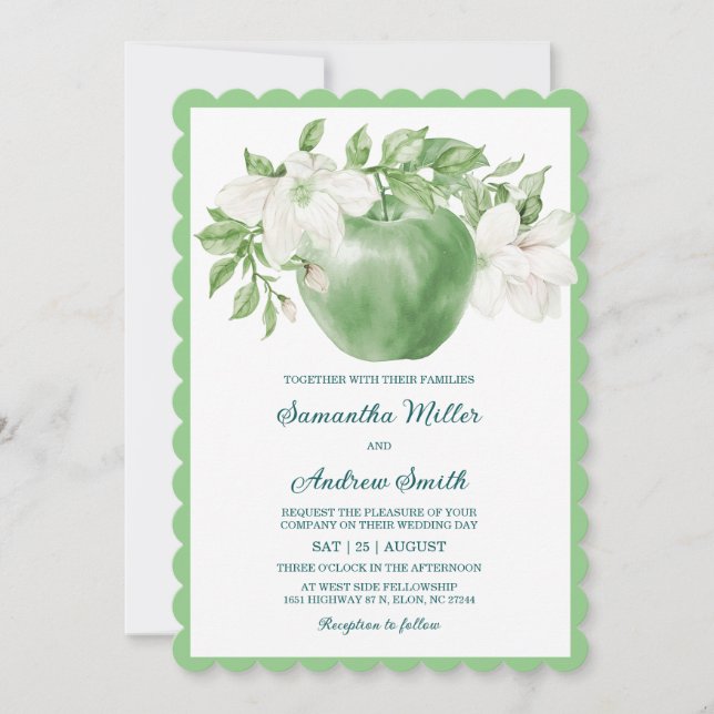 Invitation Modèle de mariage de pomme verte imprimable (Devant)