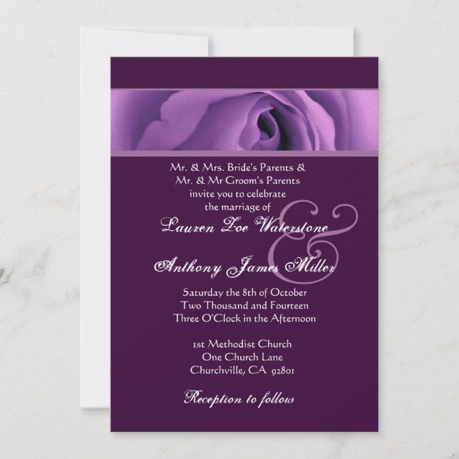 Invitation Modèle de Mariage Rose mauve doux H438 (Devant)