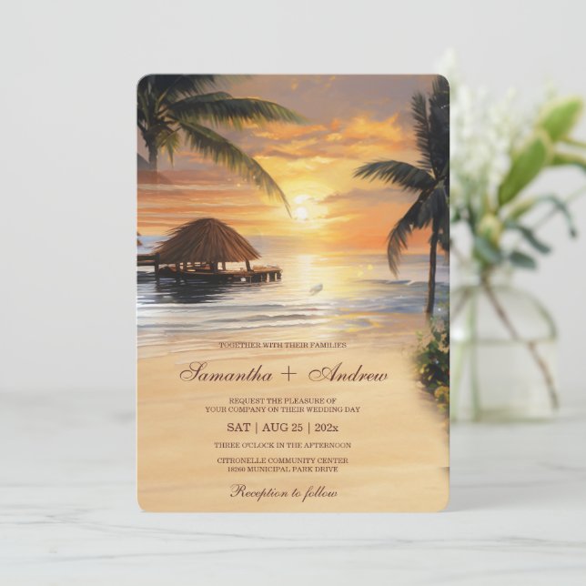Invitation Modèle de mariage sur une plage tropicale (Debout devant)