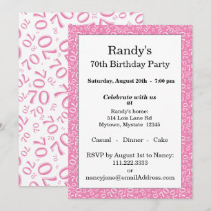 Invitation Modèle de nombre aléatoire 70 Rose/Blanc 70ème