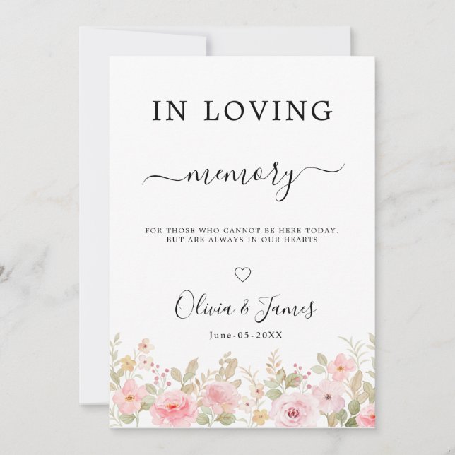 Invitation Modèle de panneau de mariage à la mémoire avec ros (Devant)
