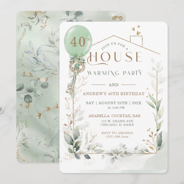 Invitation Modèle de pendaison de crémaillère et d'anniversai (Devant / Derrière)