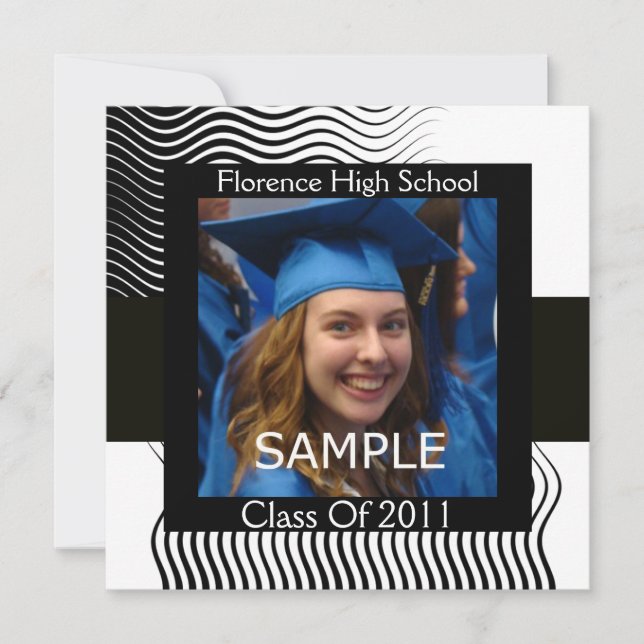 INVITATION MODELE DE PHOTO AVEC VAGUES STYLISEES MONOGRAMME,  (Devant)