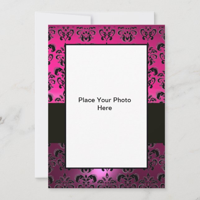 Invitation MODELE DE PHOTO DAMASK ROSE VIOLET NOIR ,fuchsia (Devant)