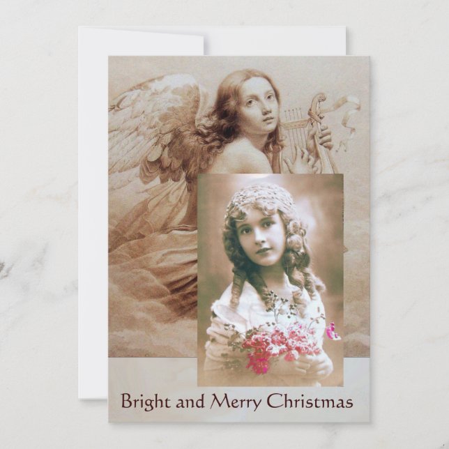 Invitation Modèle de photo d'ANGE JOUANT DE LA LYRE SUR LES N (Devant)