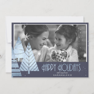 Invitation Modèle de photo d'arbres de Noël Bleu ID863