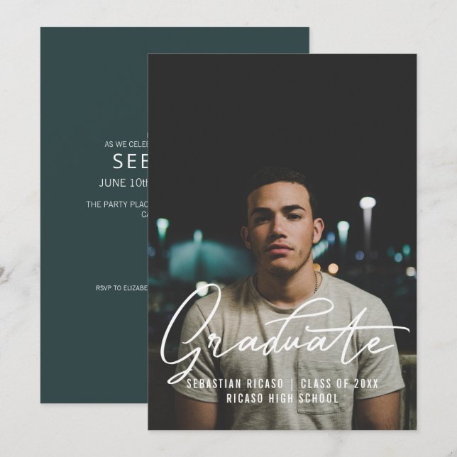 Invitation Modèle de photo de remise de diplôme personnalisé (Devant / Derrière)