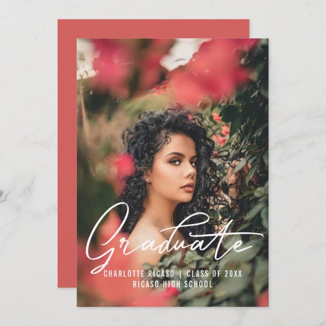 Invitation Modèle de photo de remise de diplôme rose personna (Devant / Derrière)